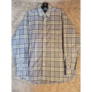 Forsyth of Canada Mens Large Wrinkle Free Plaid Button Down Shirt Blue Green